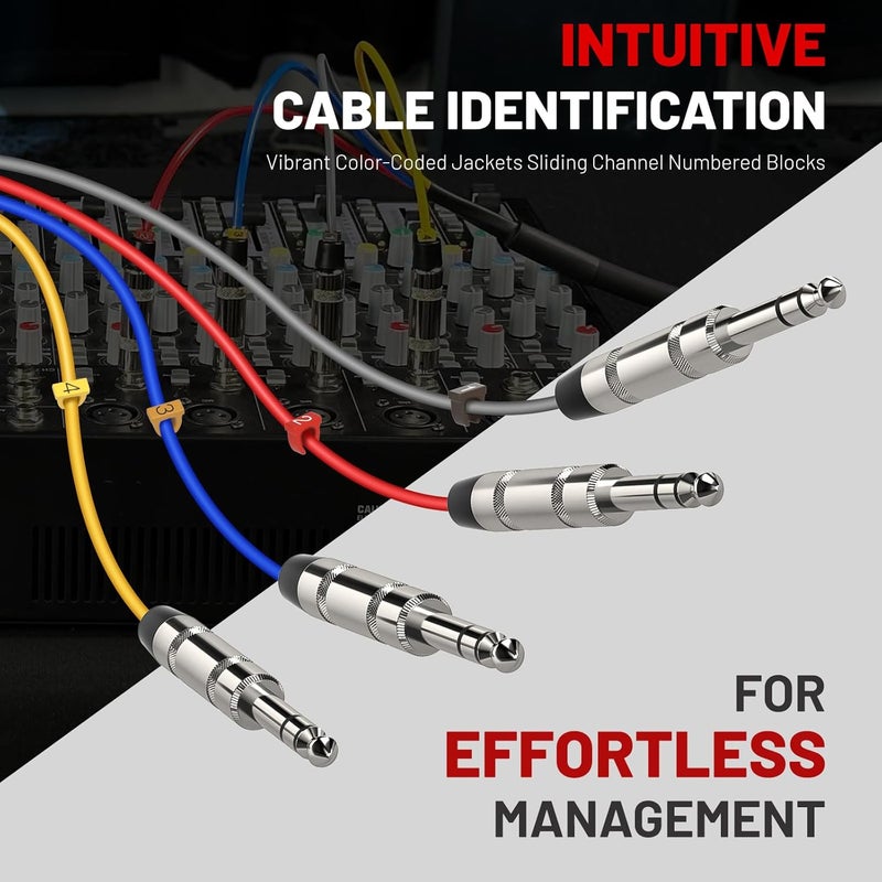 Phenyx Pro 4-Channel TRS Cable, 6 Ft Snake Cord, TRS Patch Wire, Balanced 1/4-Inch Cable, Color-Coded, 4-in-1 Design, 1/4" Audio Cord w/24 AWG OFC Copper (PCBL-QR4IN1-6) - Image 3